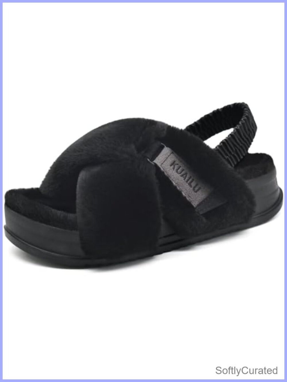 Fuzzy Faux Fur Platform Slippers Arch Support Open Toe Criss Cross